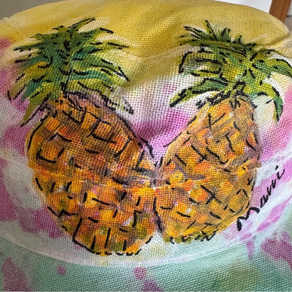 Scala Pastel Pink Aqua Yellow Hawaiian Canvas Pineapple Bucket Hat